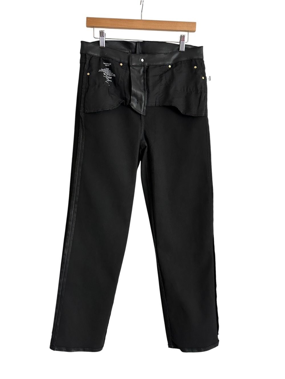 ANN TAYLOR High Rise Coated Straight Pants Black Faux Leather Vegan Leather Sz 8 - Picture 14 of 15